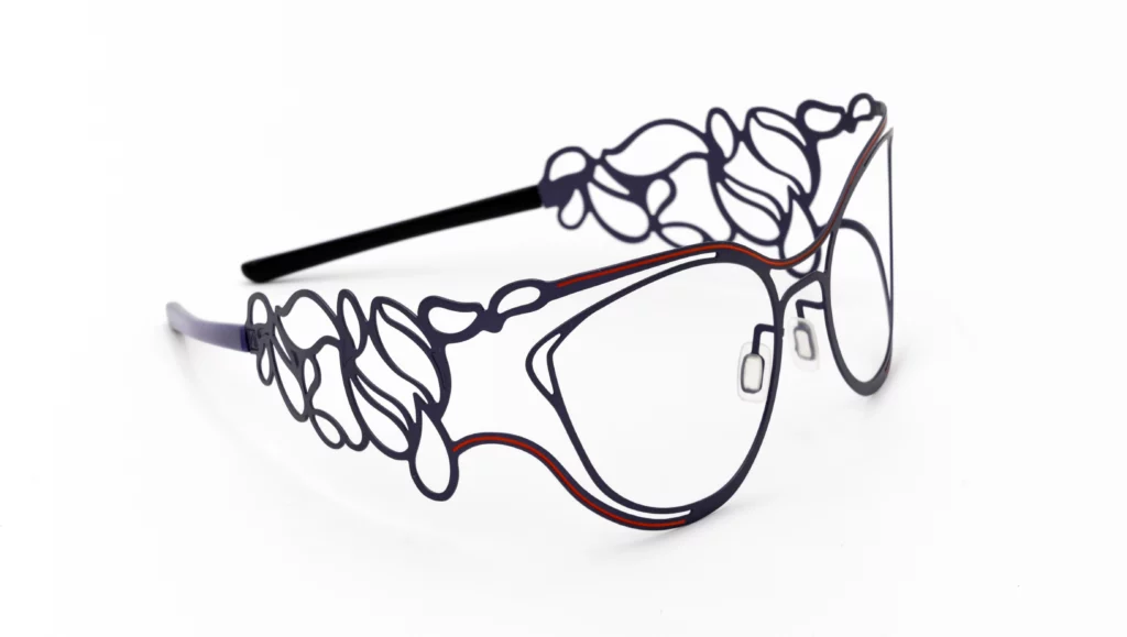 lunette créateur français ALUDRA femme bleu liseré corail