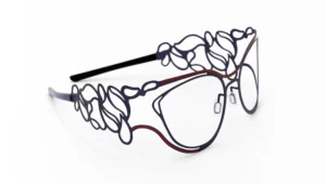 lunette créateur français ALUDRA femme bleu liseré corail