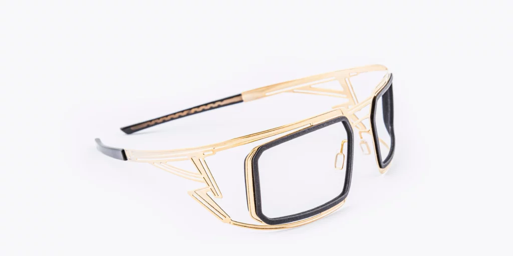 lunette française homme Dzeta plaqué or, cercles noirs