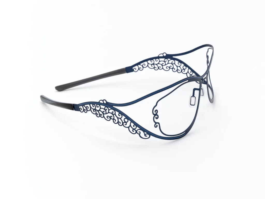 monture originale femme Evangeline 1953 bleu canard liseré bleu brumeux