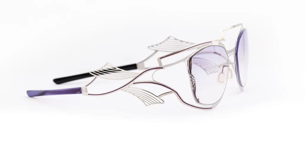 Lunette solaire unique femme Fae inox liseré violet