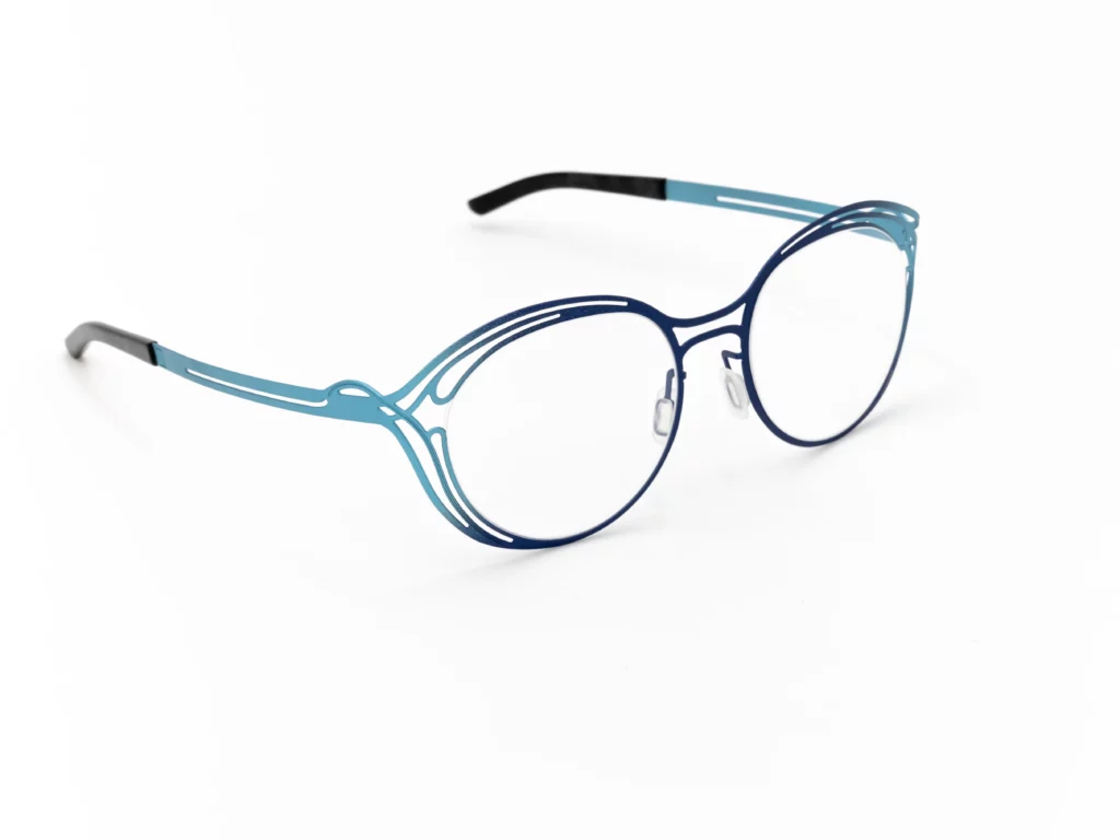 Monture artisanale confortable unique Mono 77 870 bleu liseré turquoise